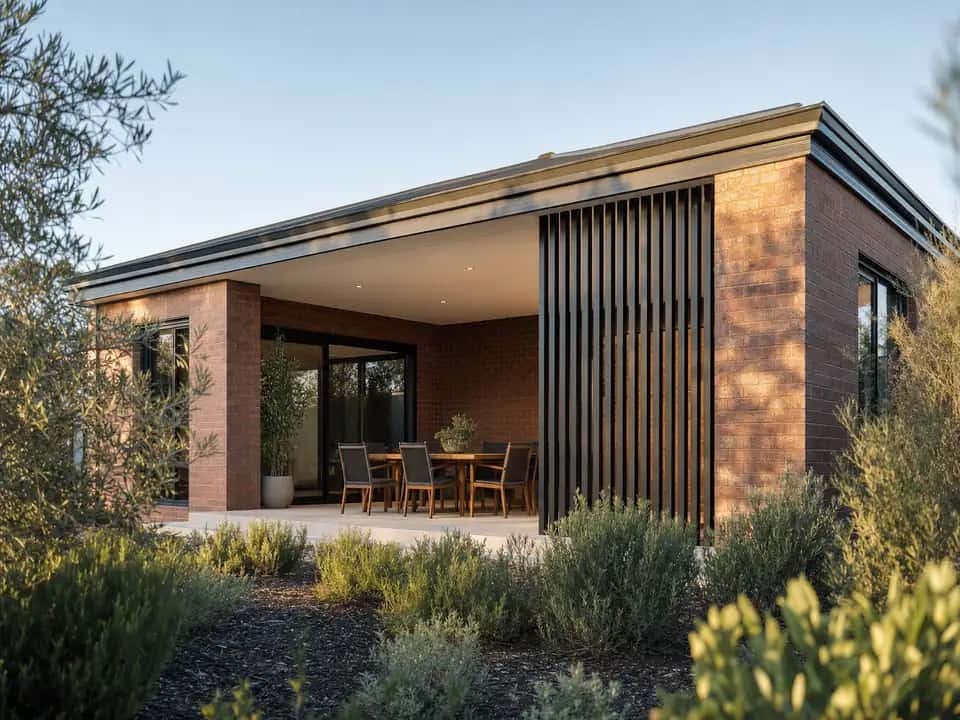 Alfresco under the main roof with a vertical slat privacy screen on one side