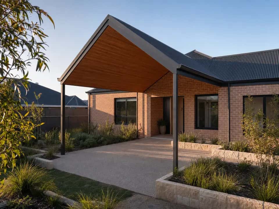 Gable roof carport matching the pitch of the house