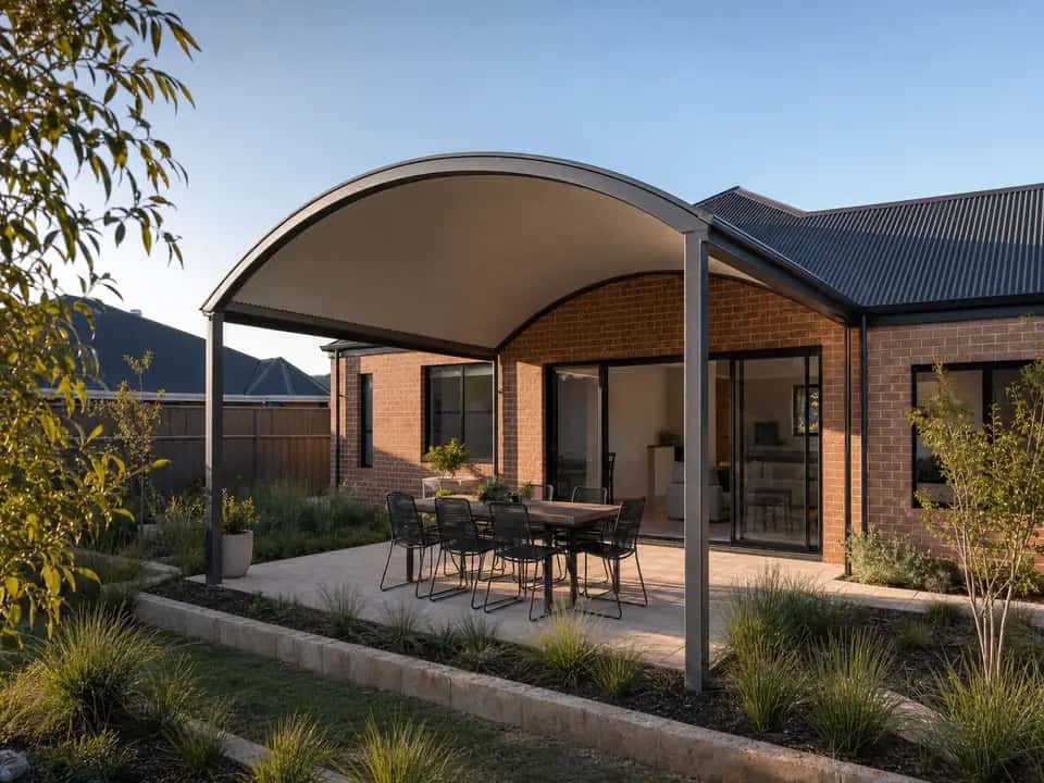 Dome patio with a charcoal frame and pale curved roof