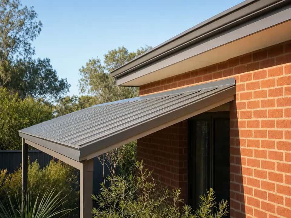 Skillion patio roof joining the house under the gutter